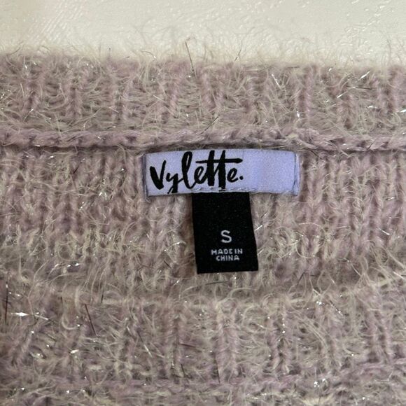 Vylette Lilac Fuzzy Metallic Knit Cropped Sweater Women’s Small Cozy Soft Glam - Picture 3 of 5